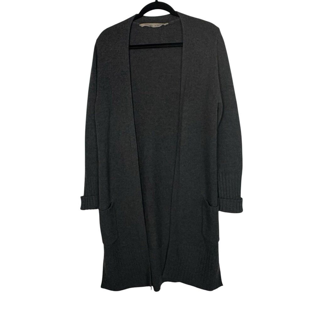 Athleta Passage Open Front Cardigan Duster Charcoal 100% Merino Extra Fine Wool
